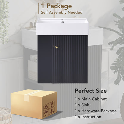 21.6 inch Modern Floating Bathroom Vanity with Ceramic Basin - Perfect for Small Bathrooms