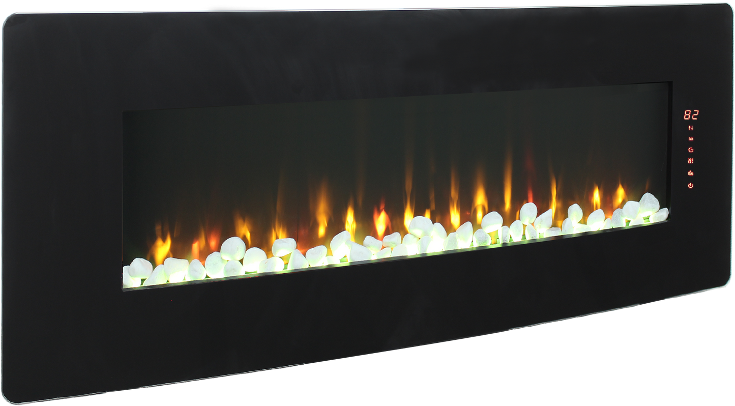 48 inch Curved Front Wall Mounted Electric Fireplace with Remote and Multi Color Flame & Emberbe