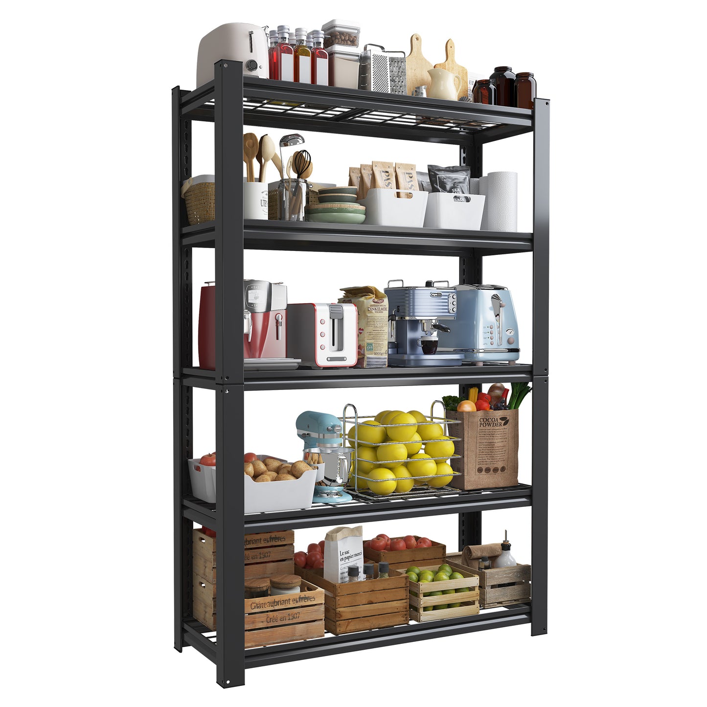 5 -Tier Heavy Duty Black Metal Utility shelving unit with Ventilated Shelves ( 35.5-in W x 15.8-in D x 72-in H )