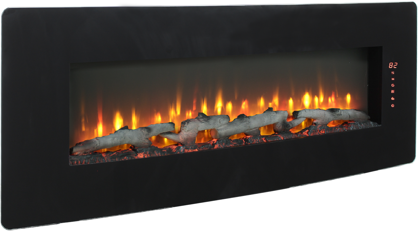 48 inch Curved Front Wall Mounted Electric Fireplace with Remote and Multi Color Flame & Emberbe