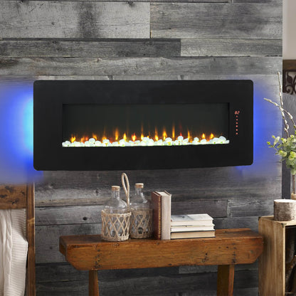 48 inch Curved Front Wall Mounted Electric Fireplace with Remote and Multi Color Flame & Emberbe