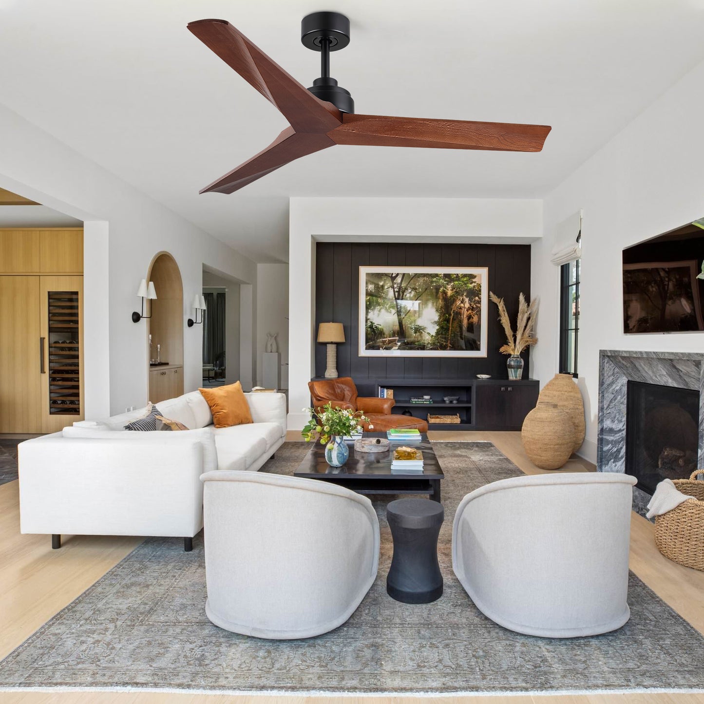 52 in. Indoor Black Low Profile 3-Blade Ceiling Fan with Remote Included for Bedrooms or Living Rooms