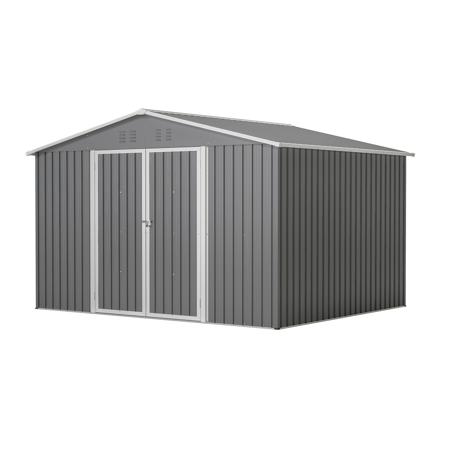 10 ft. W x 8 ft. D Outdoor Metal Storage Shed with Lockable Doors for Garden, Patio, Backyard, Lawn, Grey (73 sq. ft.)