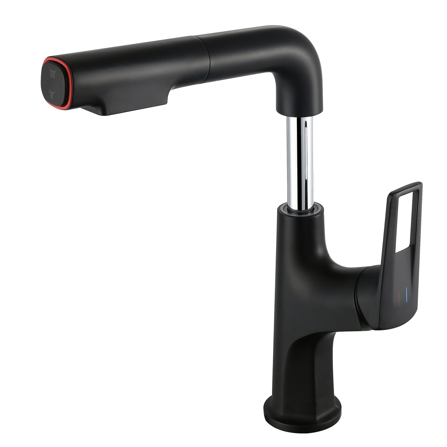 Matte Black Pull-Down Vessel Faucet - Single Hole Bathroom Sink Faucet with Lift Spout & Dual Spray Modes