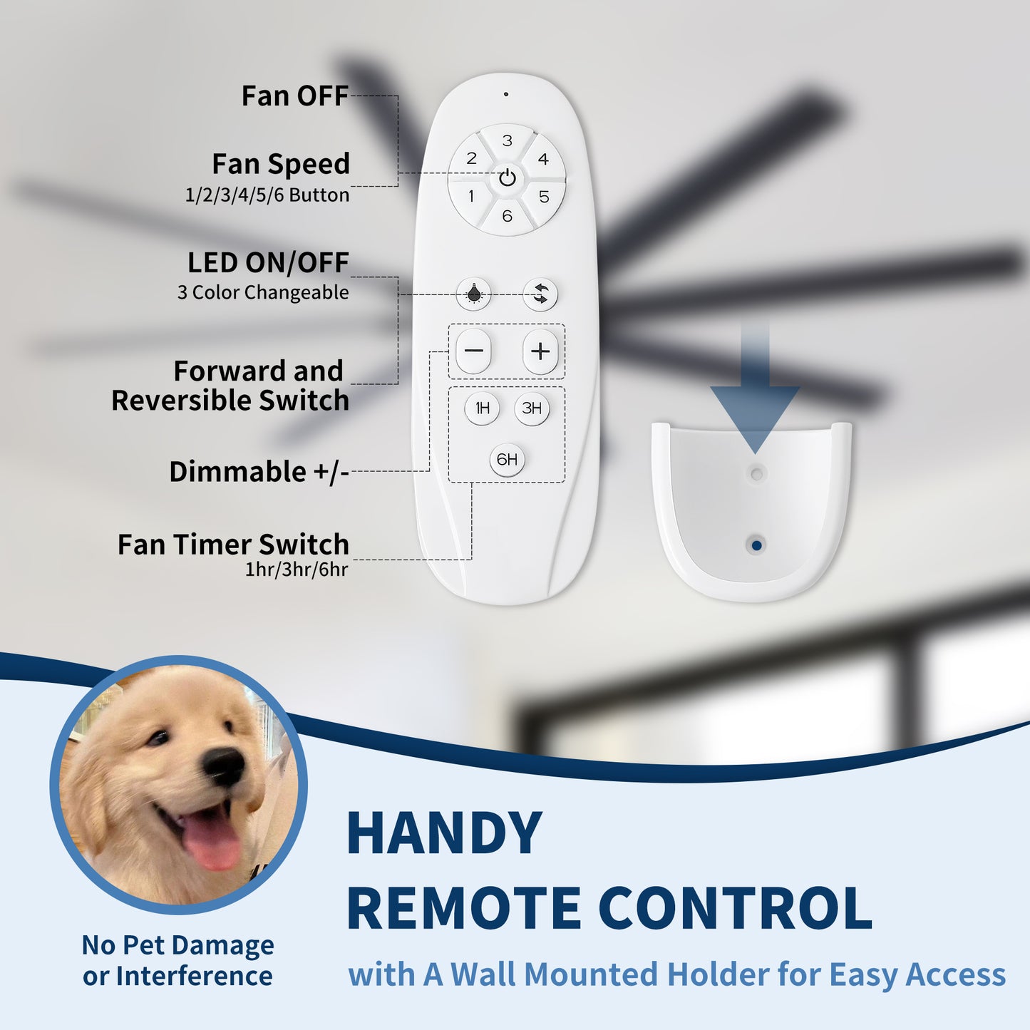 84 in. Super Large Black Ceiling Fan with 8 Blades Included with Remote