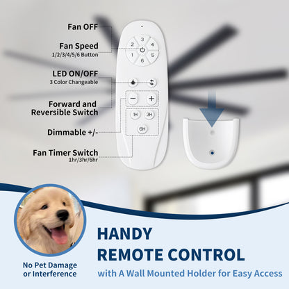 84 in. Super Large Black Ceiling Fan with 8 Blades Included with Remote