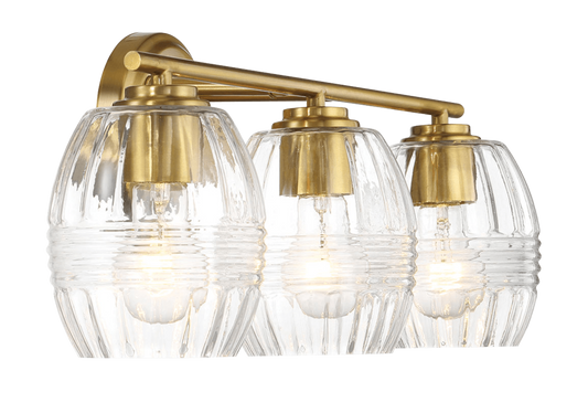 22.20 in. 3-Light Satin Brass Vanity Light with Clear Glass