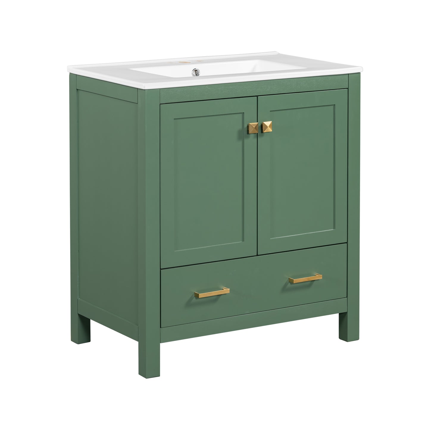30 Inch Green Bathroom Vanity with Single Sink, Combination Under Counter Sink, Bathroom Storage Cabinet with 2 Doors and a Drawer