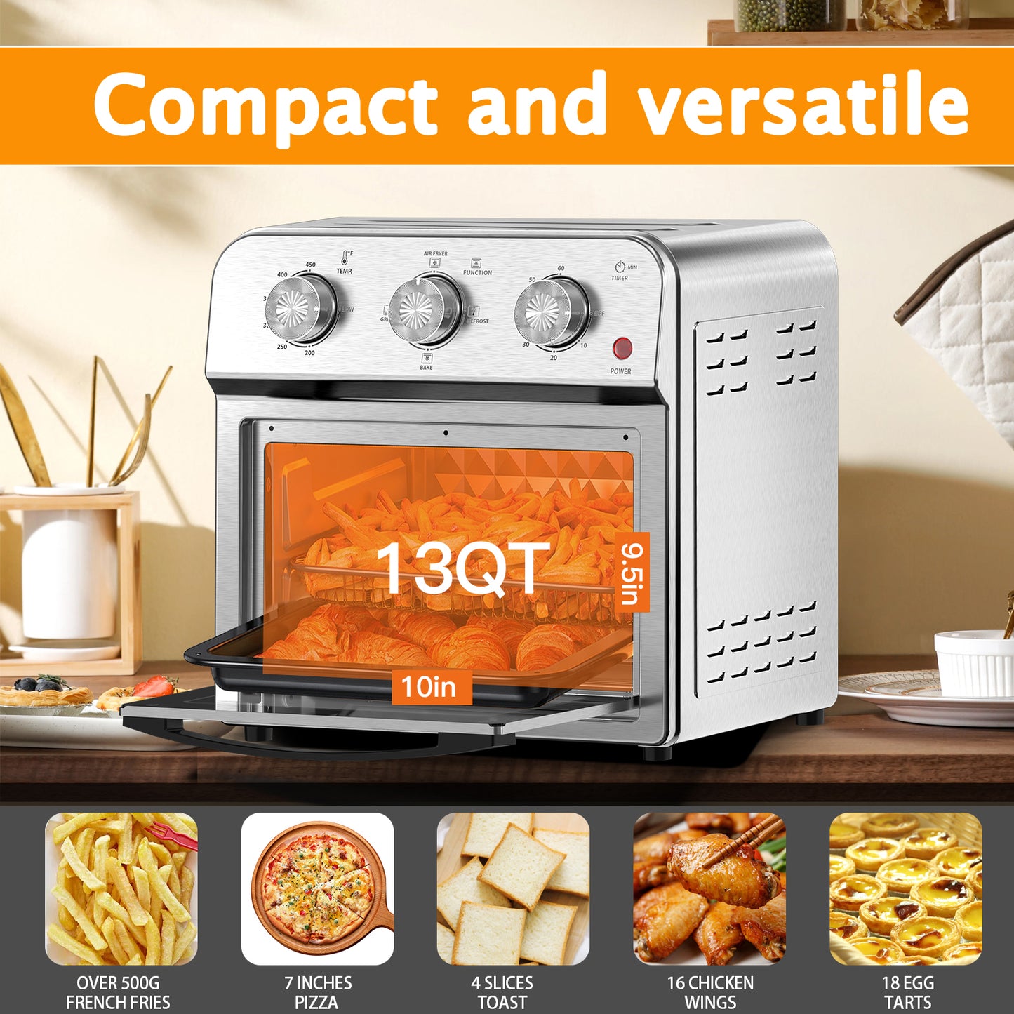 Family Size Air Fryer Toaster Oven Combo,13QT,360° Hot Air Circulation for Healthy Oil-Free Cooking