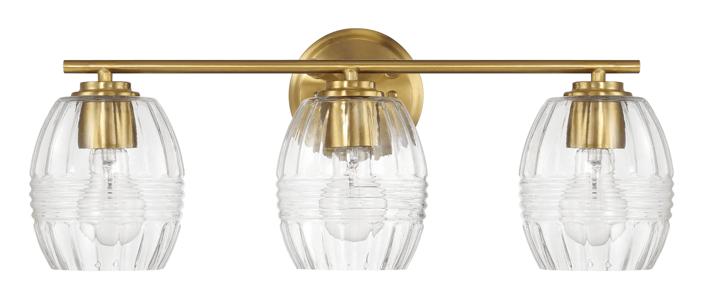 22.20 in. 3-Light Satin Brass Vanity Light with Clear Glass