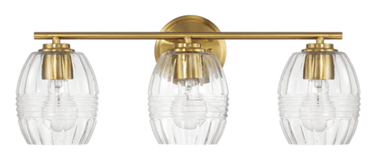 22.20 in. 3-Light Satin Brass Vanity Light with Clear Glass