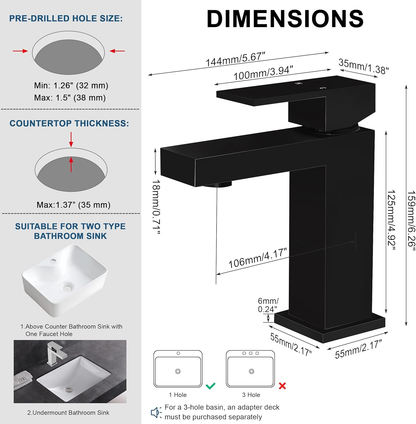 Single Handle Bathroom Faucet, Matte Black Single Hole Bathroom Faucet