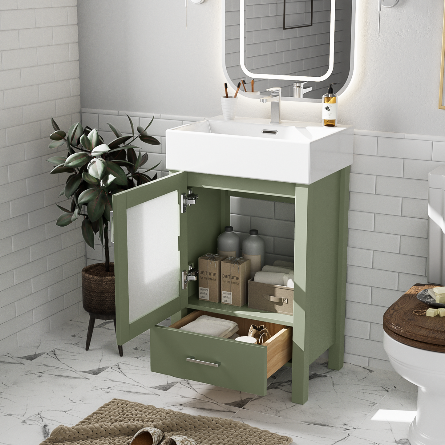 20-Inch bathroom vanity with ceramic sink and ample storage