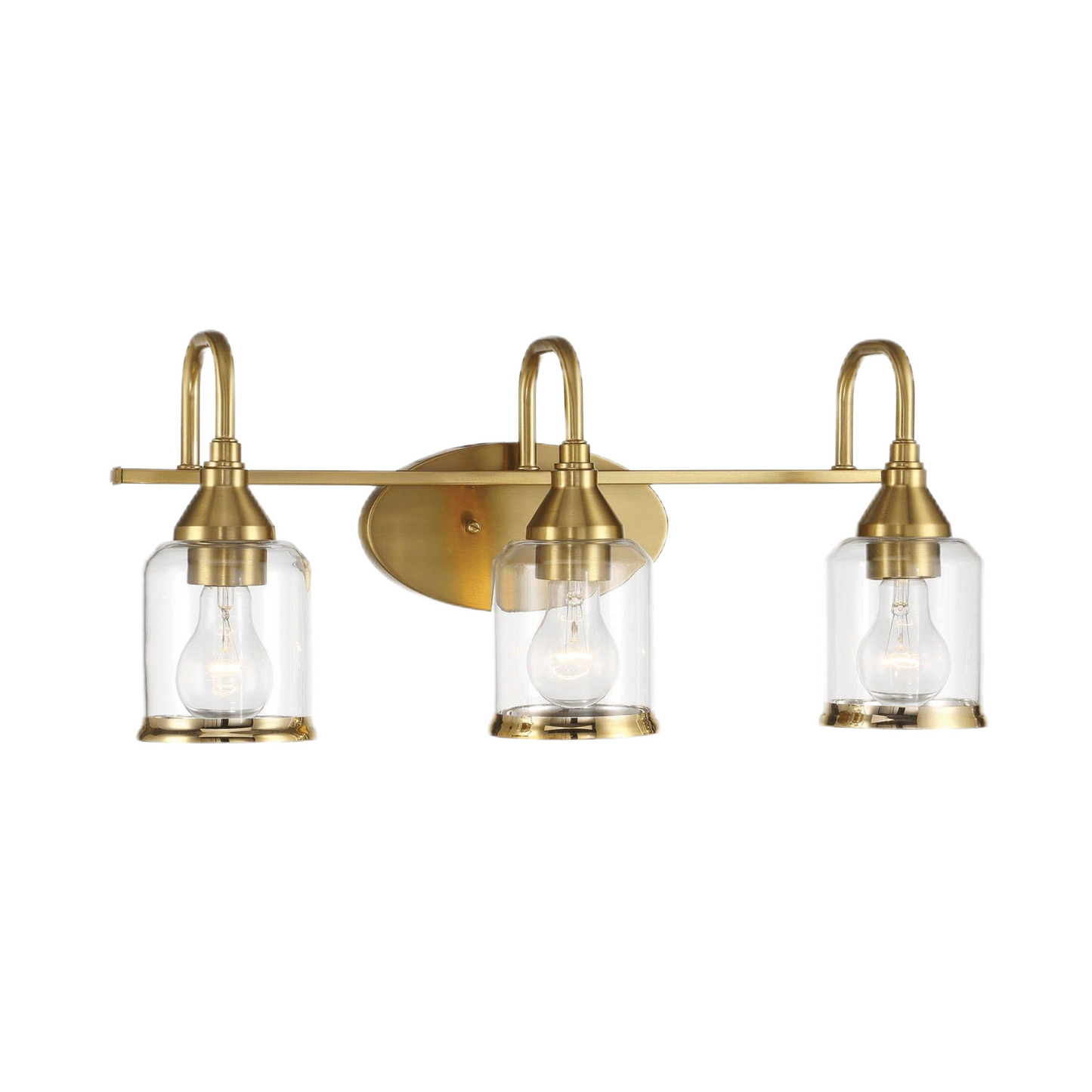 22 in. 3-Light Brushed Gold Vanity Light with Clear Glass Shades