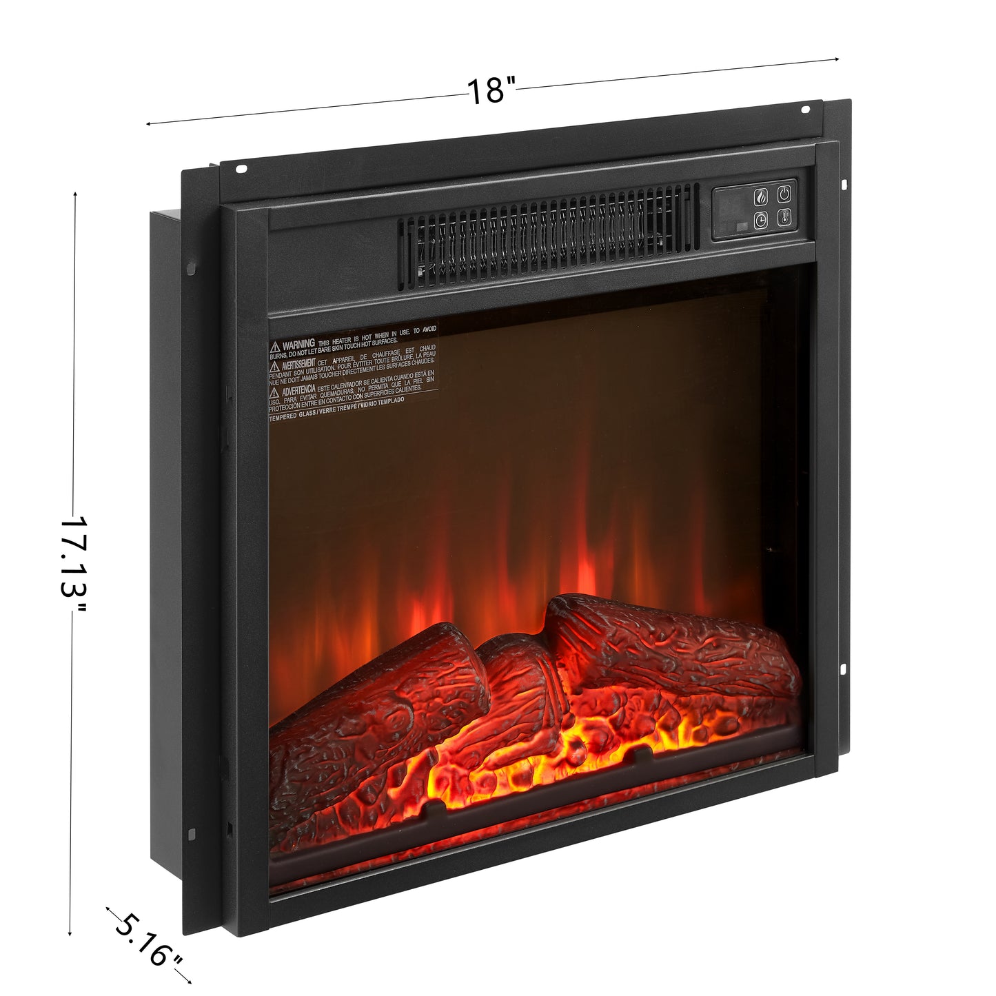 18 in. Electric Fireplace Insert 1400W Heater with Remote Control, Overheating Protection in Black