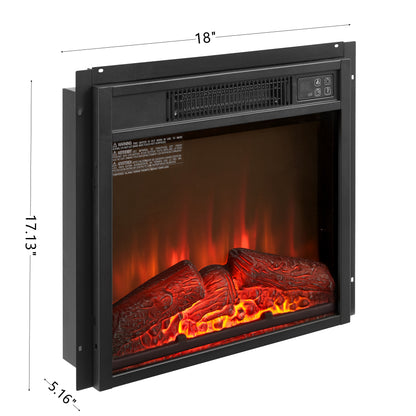 18 in. Electric Fireplace Insert 1400W Heater with Remote Control, Overheating Protection in Black