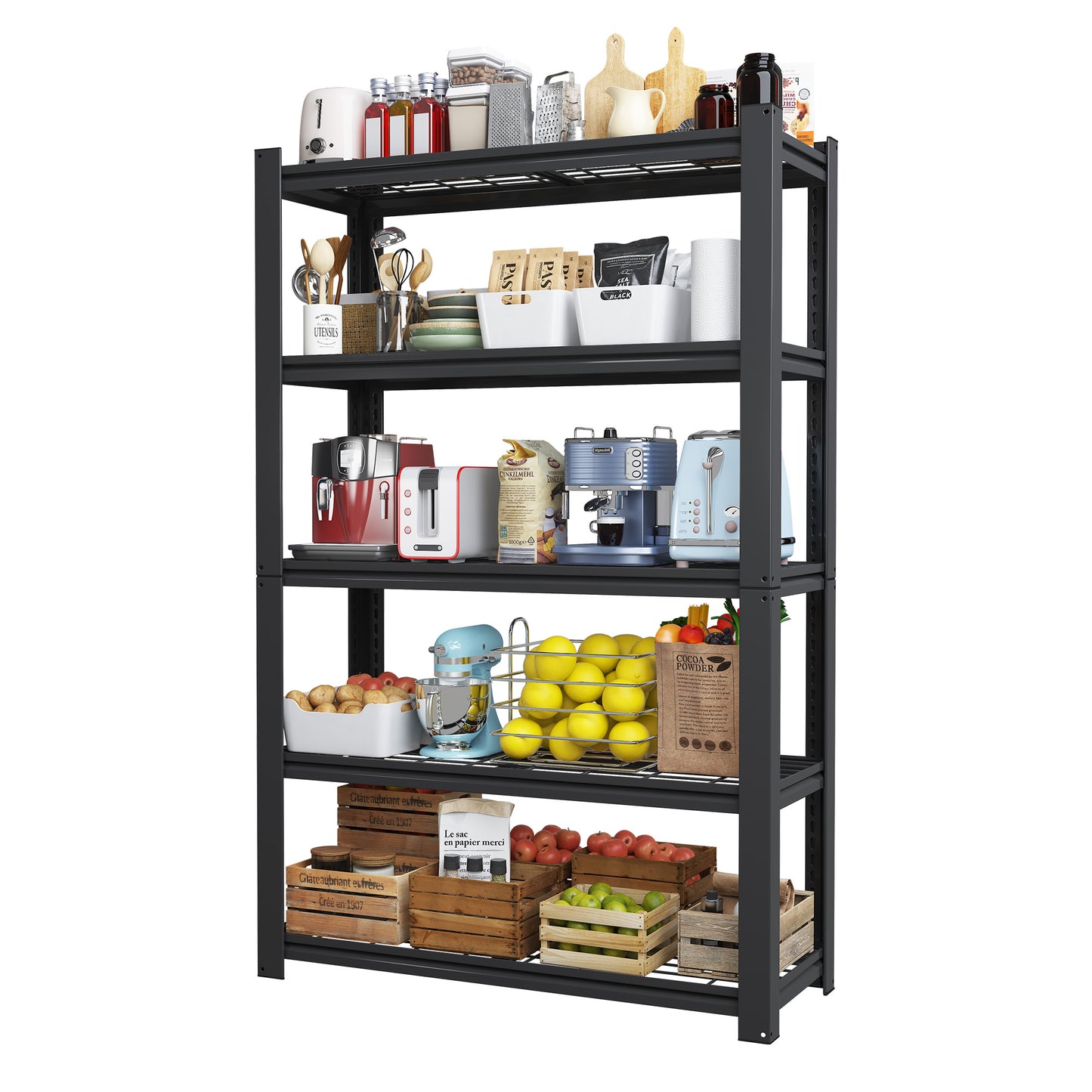 5 -Tier Heavy Duty Black Metal Utility shelving unit with Ventilated Shelves ( 35.5-in W x 15.8-in D x 72-in H )