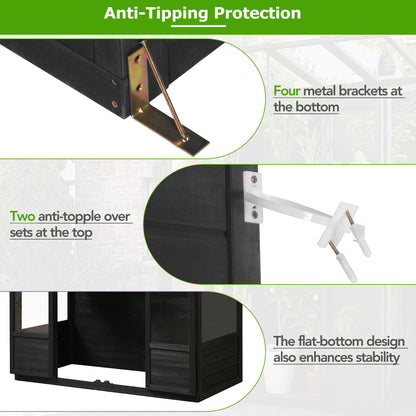 78-inch Wooden Greenhouse Cold Frame with 4 Independent Skylights and 2 Folding Middle Shelves, Walk-in Outdoor Greenhouse, Black