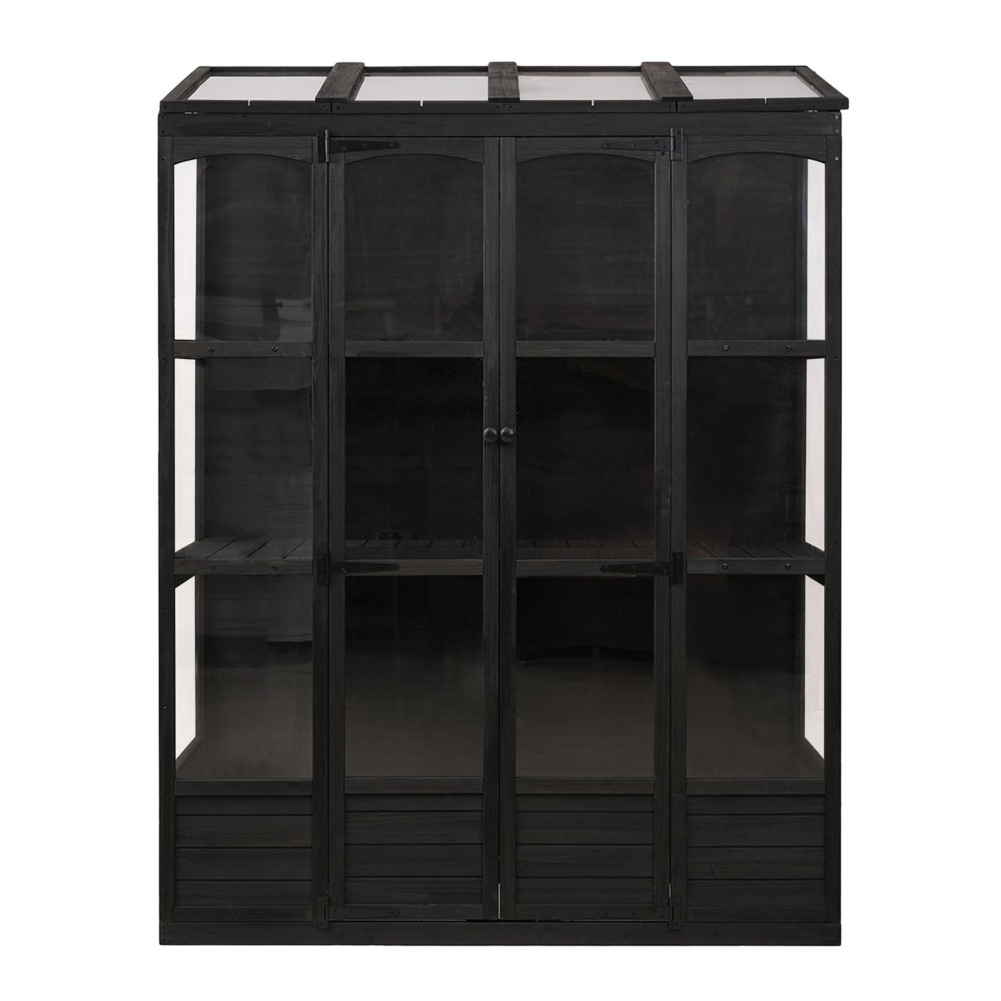 78-inch Wooden Greenhouse Cold Frame with 4 Independent Skylights and 2 Folding Middle Shelves, Walk-in Outdoor Greenhouse, Black