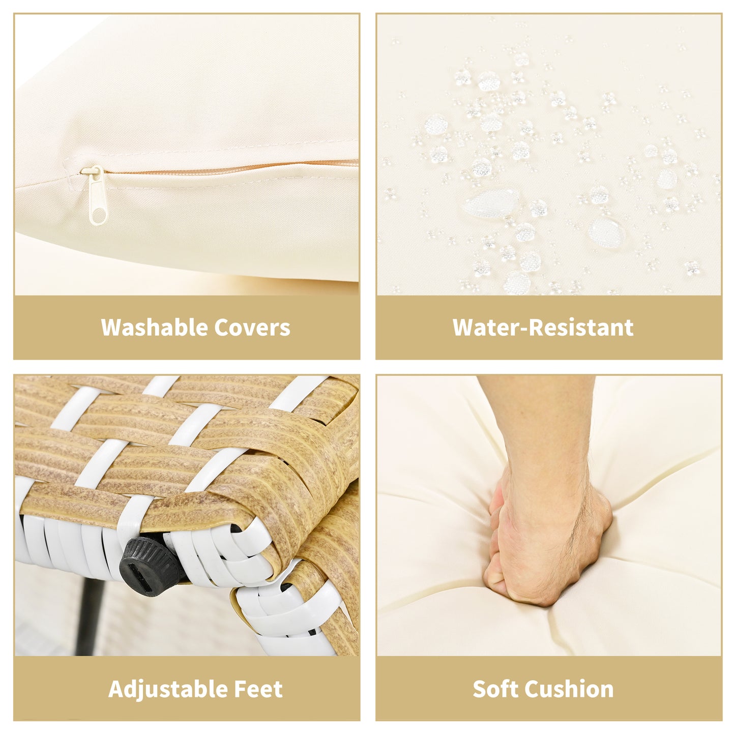 Wicker Patio Outdoor Sofa Set Rattan Daybed Two-Tone Weave Sunbed with Retractable Canopy, Beige Cushions