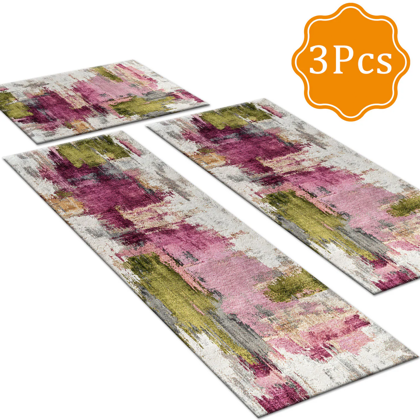 3-Piece Indoor Mats Set Non-Slip Washable Runner Mats Soft Floor Mats for Kitchen Laundry Hallway and Entryway 20x32in 20x47in 20x60in