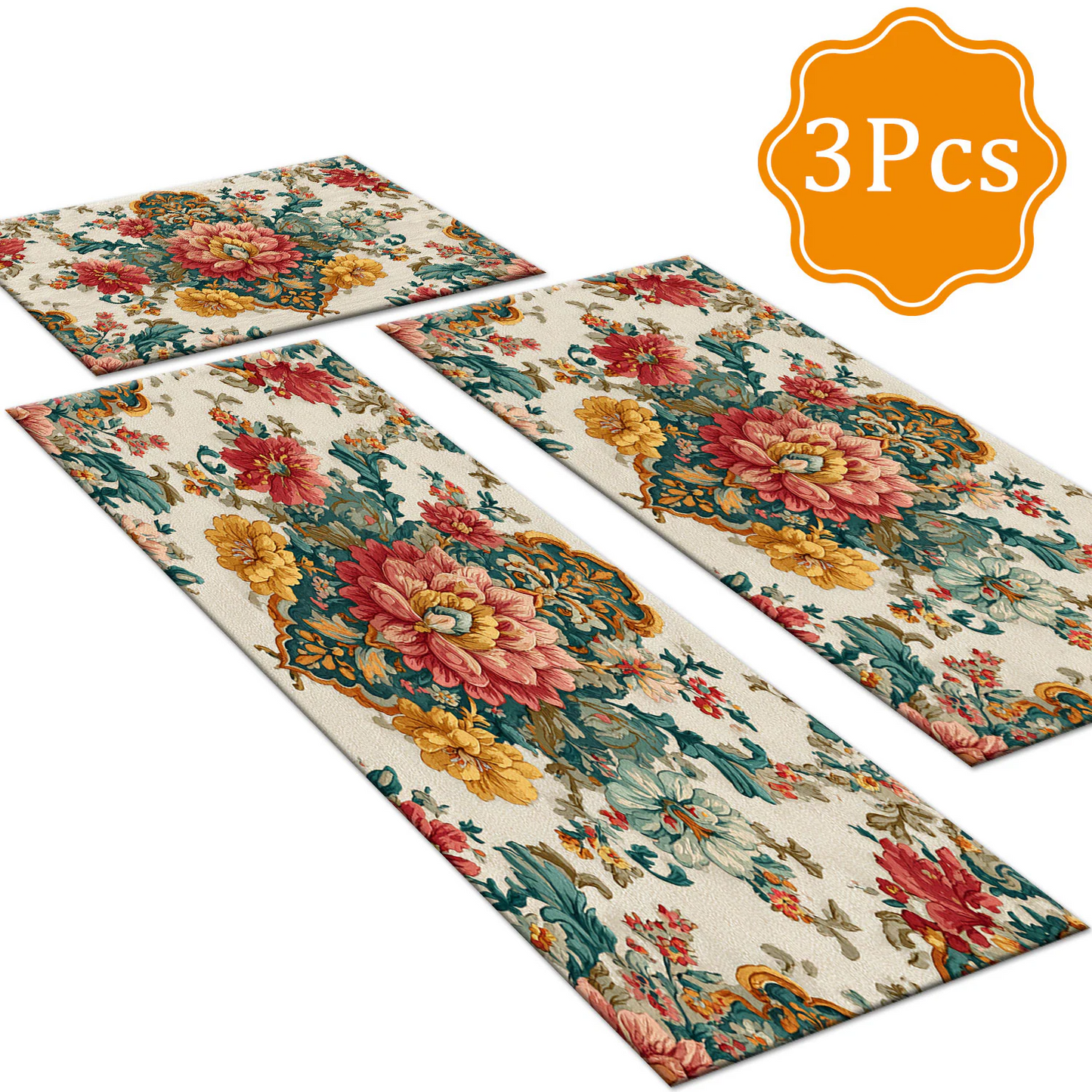 3-Piece Indoor Mats Set Non-Slip Washable Runner Mats Soft Floor Mats for Kitchen Laundry Hallway and Entryway 20x32in 20x47in 20x60in
