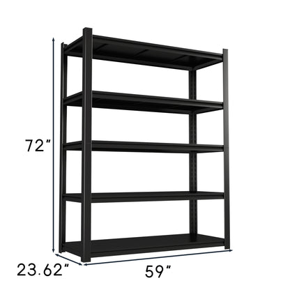 5 -Tier Heavy Duty Black Metal Utility shelving unit with Ventilated Shelves ( 59-in W x 23.62-in D x 72-in H )