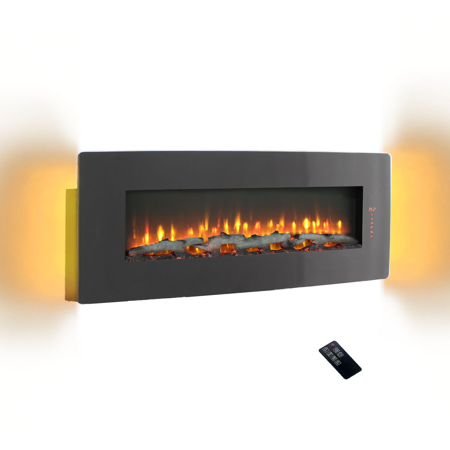 48 inch Curved Front Wall Mounted Electric Fireplace with Remote and Multi Color Flame & Emberbe
