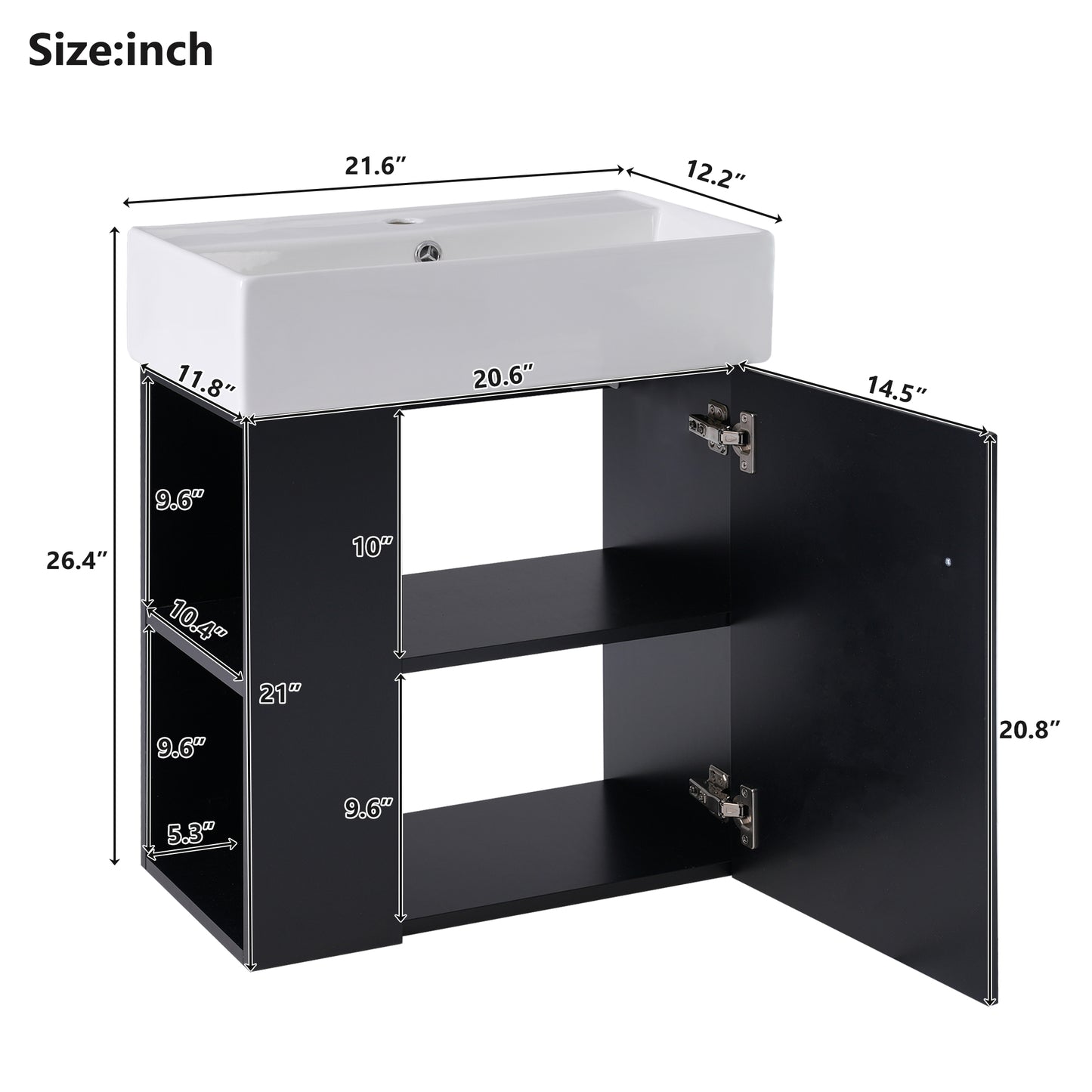 21.6 inch Modern Floating Bathroom Vanity with Ceramic Basin - Perfect for Small Bathrooms