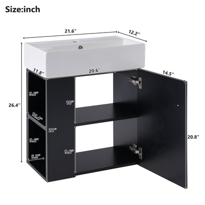 21.6 inch Modern Floating Bathroom Vanity with Ceramic Basin - Perfect for Small Bathrooms