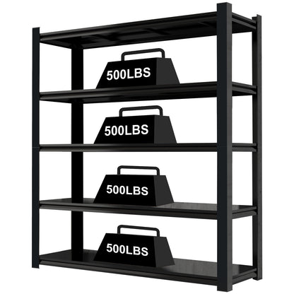 5 -Tier Heavy Duty Black Metal Utility shelving unit with Ventilated Shelves ( 59-in W x 23.62-in D x 72-in H )