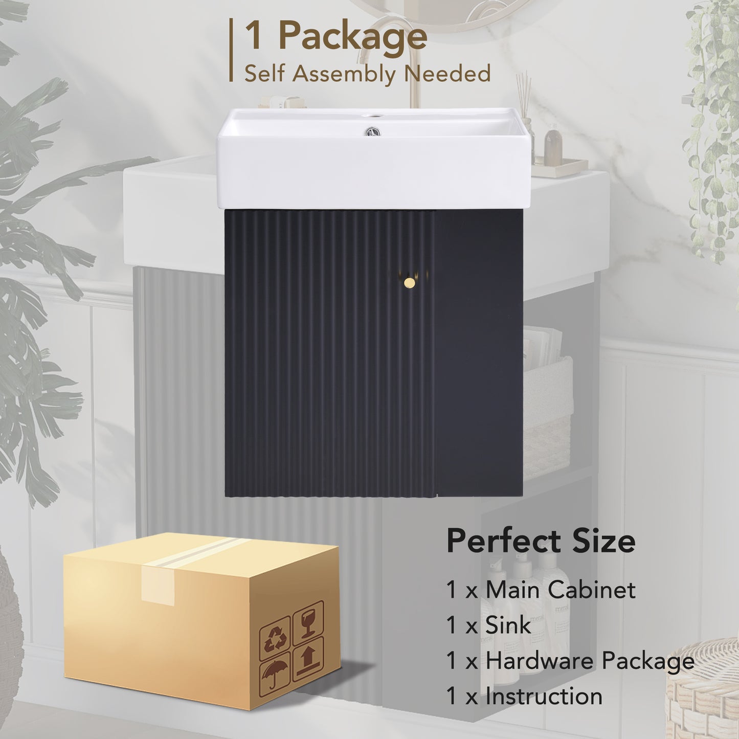 21.6 inch Modern Floating Bathroom Vanity with Ceramic Basin - Perfect for Small Bathrooms, Right side storage