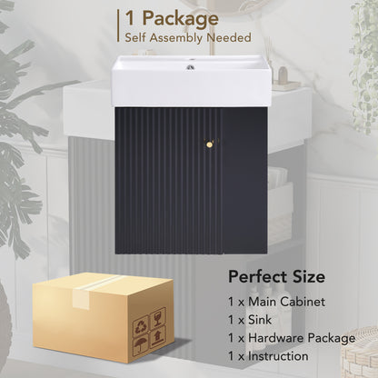 21.6 inch Modern Floating Bathroom Vanity with Ceramic Basin - Perfect for Small Bathrooms, Right side storage