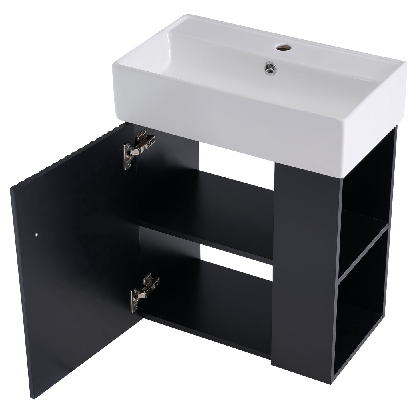 21.6 inch Modern Floating Bathroom Vanity with Ceramic Basin - Perfect for Small Bathrooms, Right side storage
