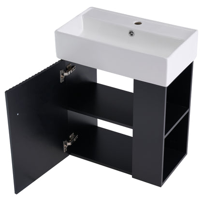 21.6 inch Modern Floating Bathroom Vanity with Ceramic Basin - Perfect for Small Bathrooms, Right side storage