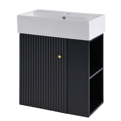 21.6 inch Modern Floating Bathroom Vanity with Ceramic Basin - Perfect for Small Bathrooms, Right side storage