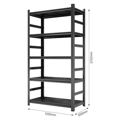 5 -Tier Heavy Duty Black Metal Utility shelving unit with Ventilated Shelves ( 47-in W x 23.6-in D x 87-in H )