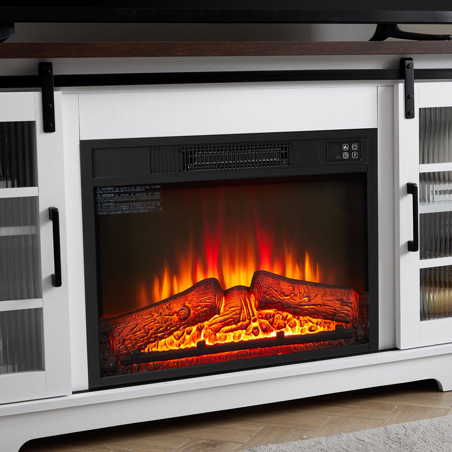 59 inch Multipurpose Sliding Door TV Stand Large Storage Cabinet with 2 Sliding Fluted Glass Doors, TV Up to 65''