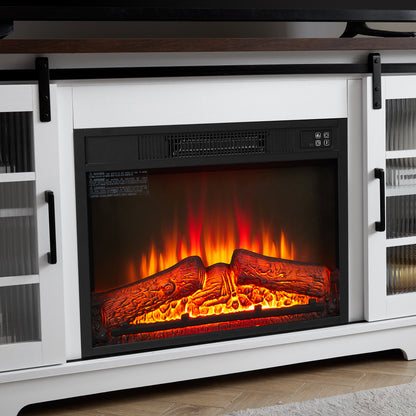 59 inch Multipurpose Sliding Door TV Stand Large Storage Cabinet with 2 Sliding Fluted Glass Doors, TV Up to 65''