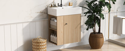 21.6 inch Modern Floating Bathroom Vanity with Ceramic Basin - Perfect for Small Bathrooms