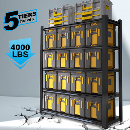 5 -Tier Heavy Duty Black Metal Utility shelving unit with Ventilated Shelves ( 47.24-in W x 23.6-in D x 72-in H )