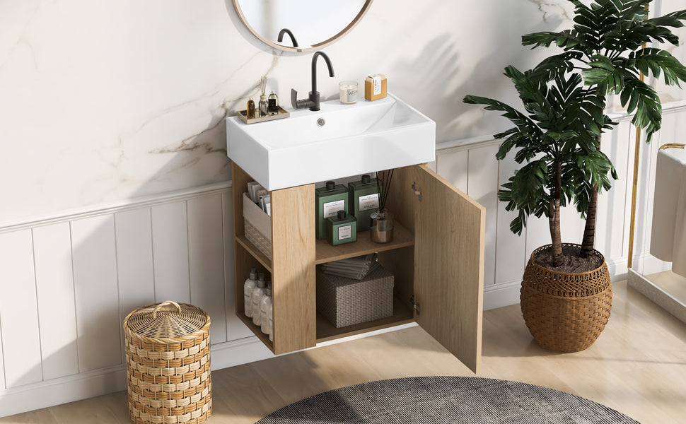 21.6 inch Modern Floating Bathroom Vanity with Ceramic Basin - Perfect for Small Bathrooms