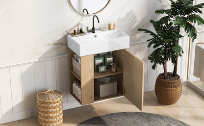 21.6 inch Modern Floating Bathroom Vanity with Ceramic Basin - Perfect for Small Bathrooms