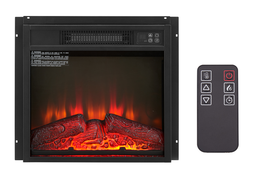 18 in. Electric Fireplace Insert 1400W Heater with Remote Control, Overheating Protection in Black