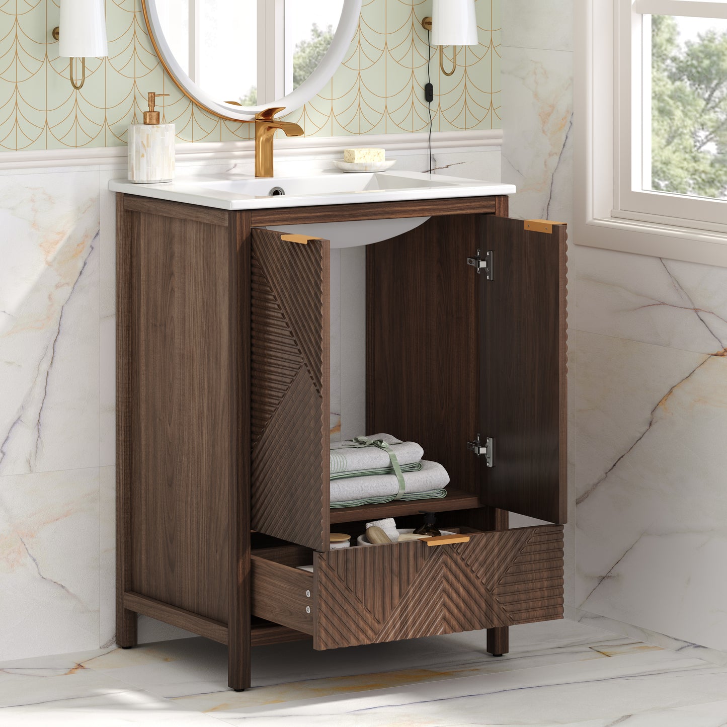 24 Inches Bathroom Vanity with Sink Combo, Modern Bathroom Vanity with Single Faucet Hole