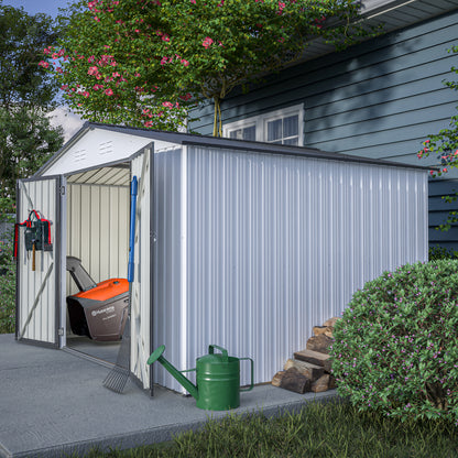 10 ft. W x 8 ft. D Outdoor Metal Storage Shed with Lockable Doors for Garden, Patio, Backyard, Lawn, White (75 sq. ft.)