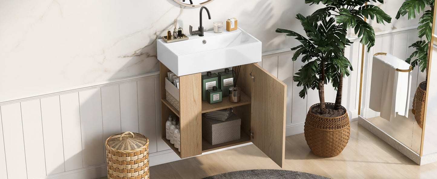 21.6 inch Modern Floating Bathroom Vanity with Ceramic Basin - Perfect for Small Bathrooms