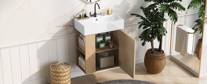 21.6 inch Modern Floating Bathroom Vanity with Ceramic Basin - Perfect for Small Bathrooms