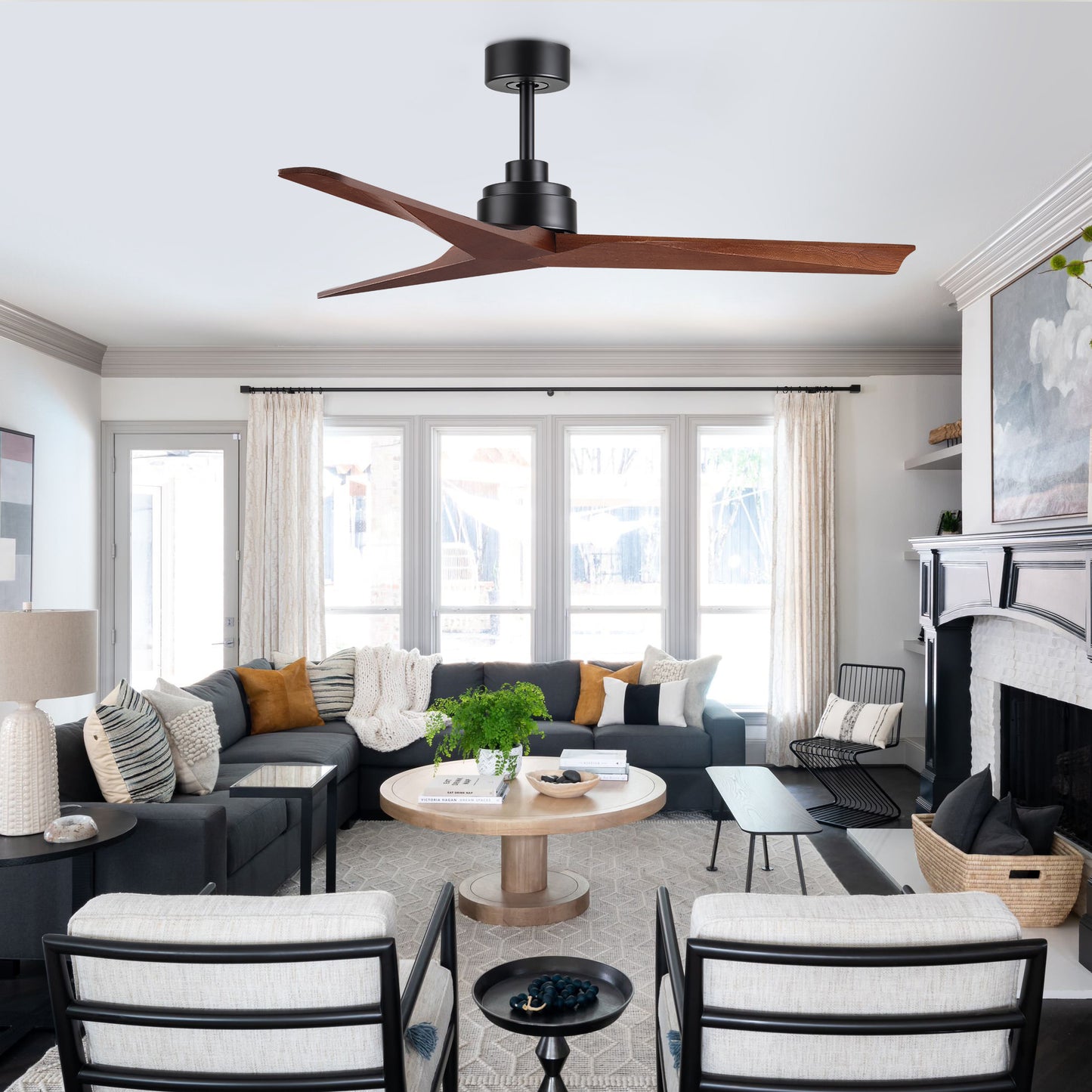 52 in. Indoor Black Low Profile 3-Blade Ceiling Fan with Remote Included for Bedrooms or Living Rooms