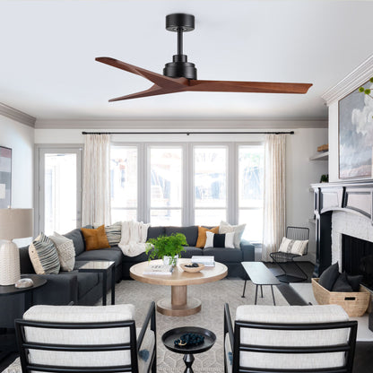 52 in. Indoor Black Low Profile 3-Blade Ceiling Fan with Remote Included for Bedrooms or Living Rooms
